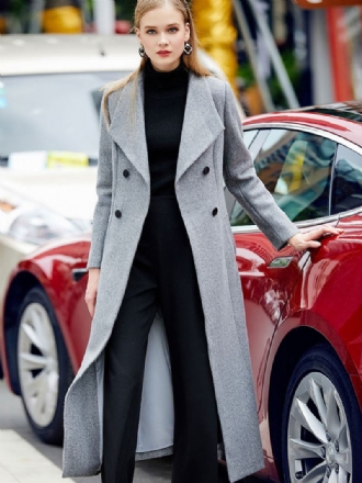 Grey Pea Coat Dame Vinter Lang Yttertøy I Ull