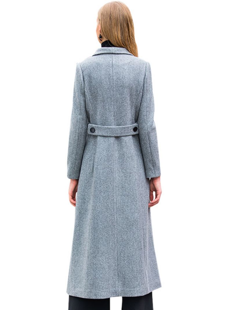 Grey Pea Coat Dame Vinter Lang Yttertøy I Ull - Grå