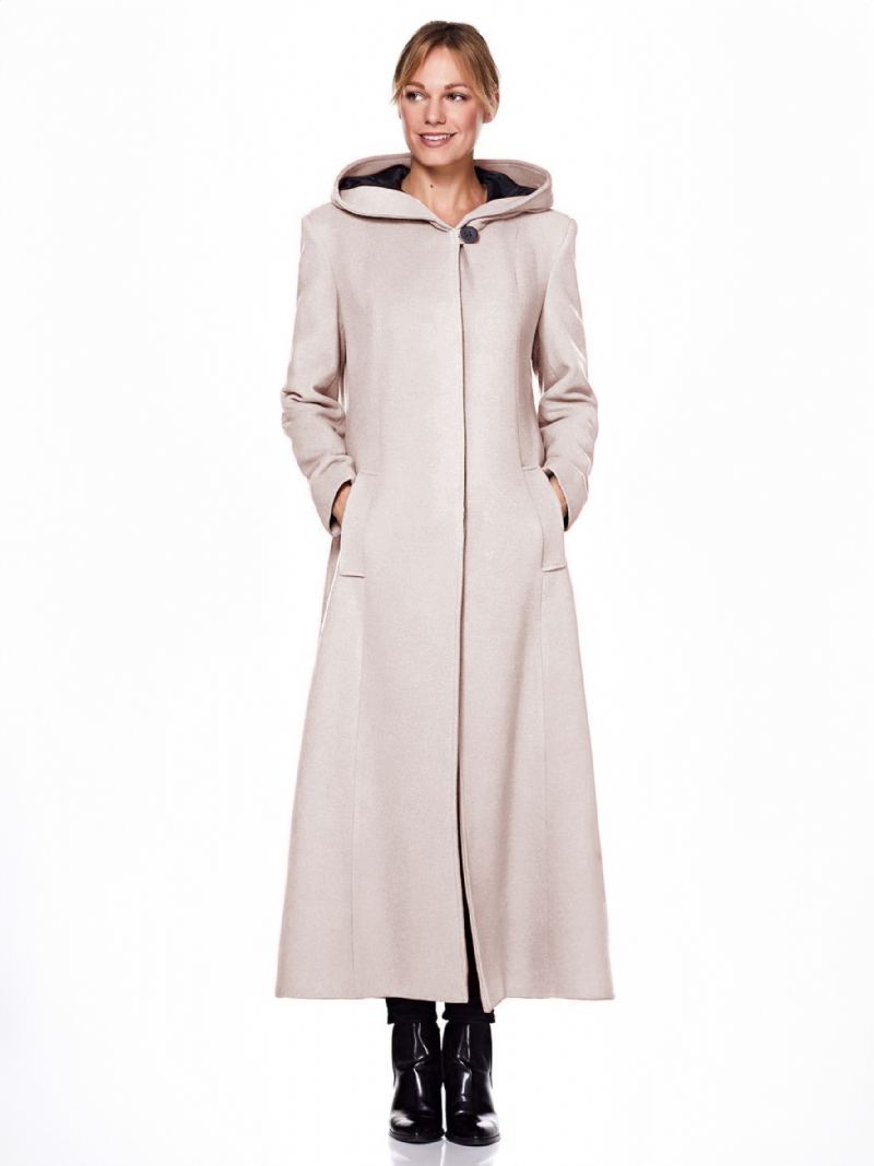 Kvinner Wrap Coat Hette Varme Overdimensjonert Ull Vinter Yttertøy - Beige