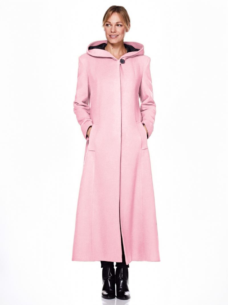 Kvinner Wrap Coat Hette Varme Overdimensjonert Ull Vinter Yttertøy - Rosa