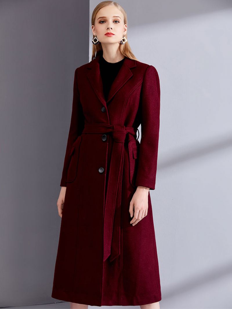 Ull Wrap Coats Burgundy Notch Krage Vinter Yttertøy For Dame