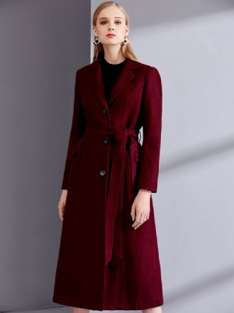 Ull Wrap Coats Burgundy Notch Krage Vinter Yttertøy For Dame