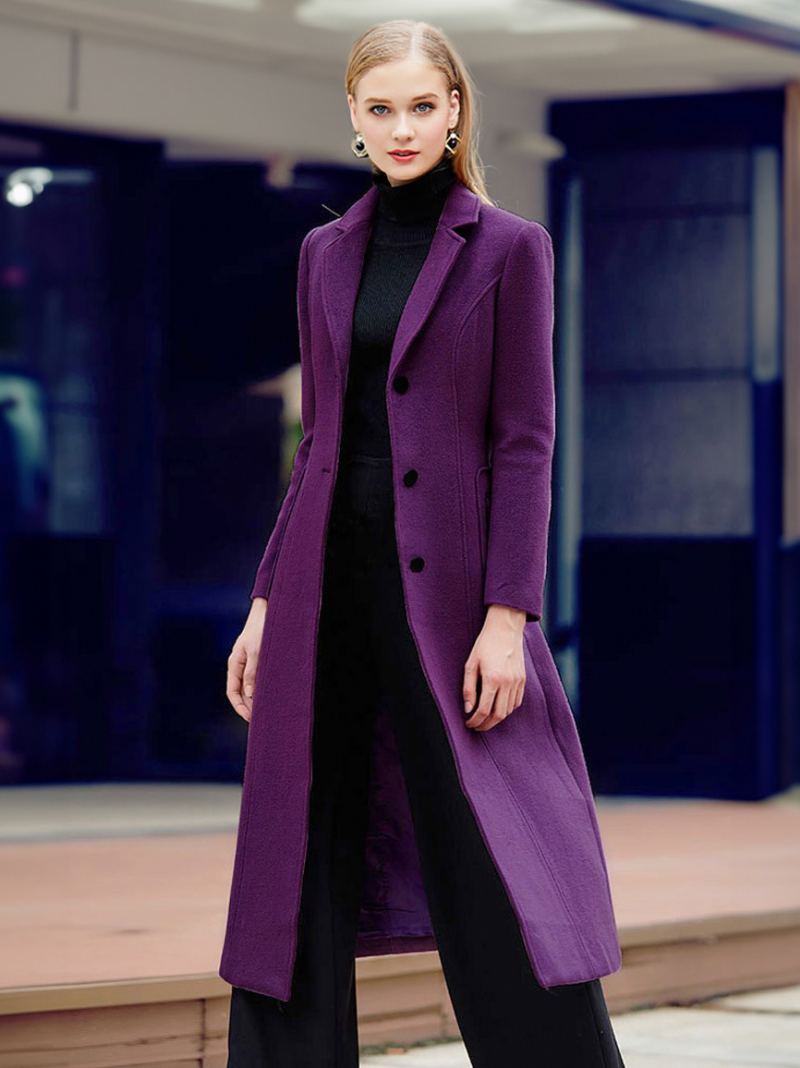 Ull Wrap Coats Burgundy Notch Krage Vinter Yttertøy For Dame - Lilla