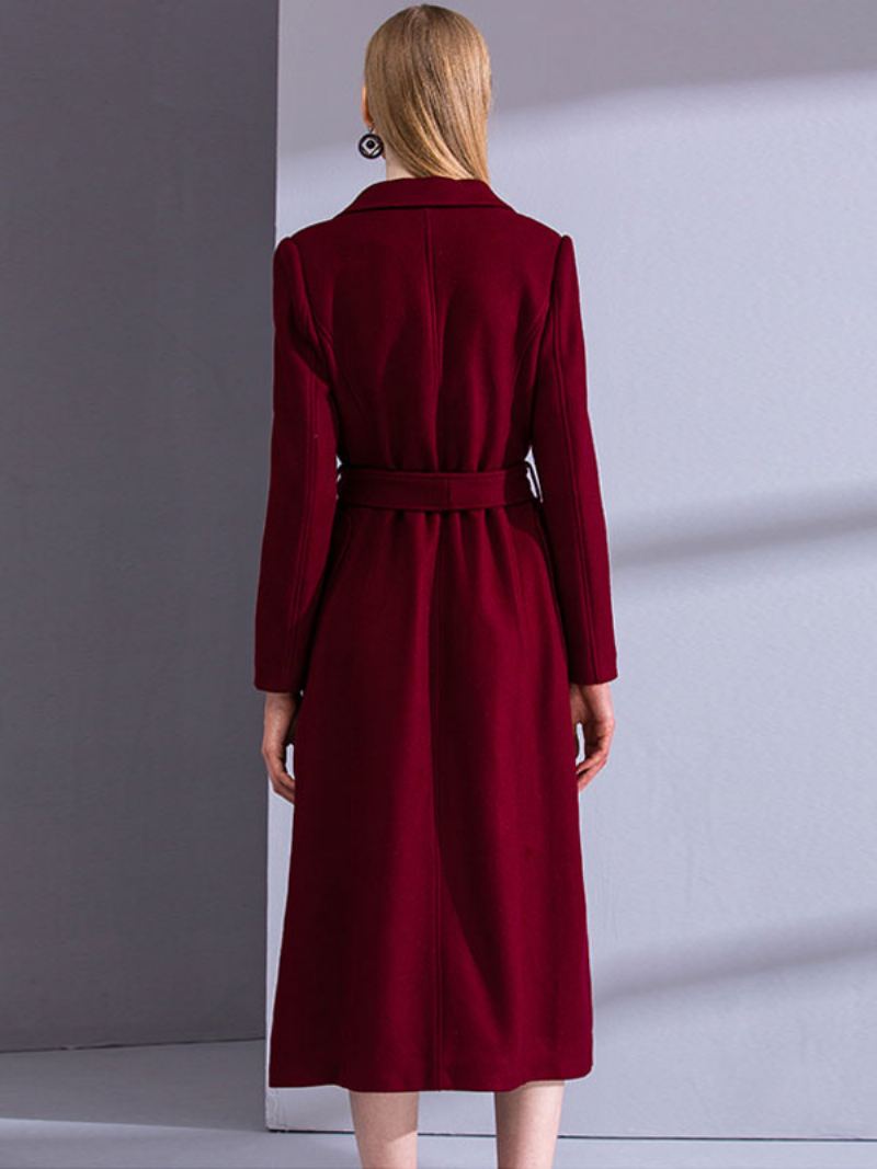 Ull Wrap Coats Burgundy Notch Krage Vinter Yttertøy For Dame - Burgunder