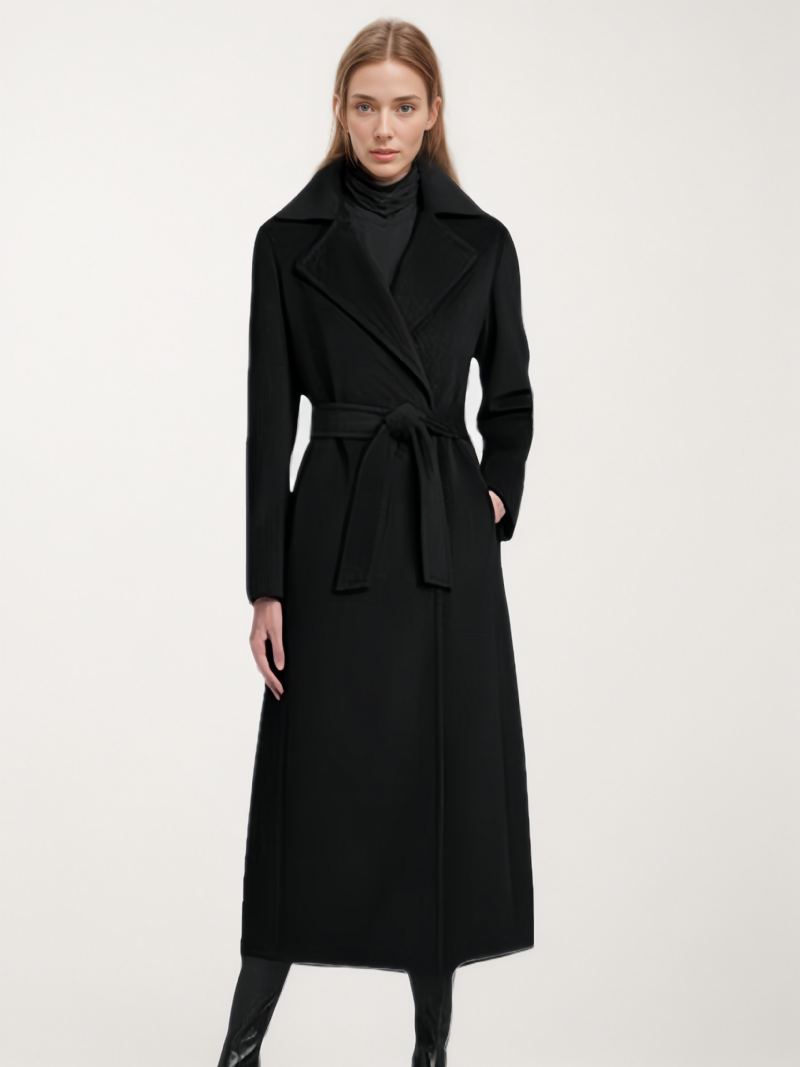 Wrap Wool Blend Coats Lapel Belted Langermet Yttertøy For Kvinner