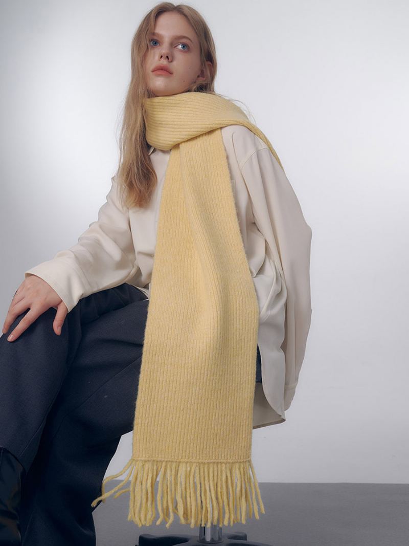 Fluffy Ribbet Skjerf Frynser Ensfargede Daglige Uformelle For Kvinner - Beige