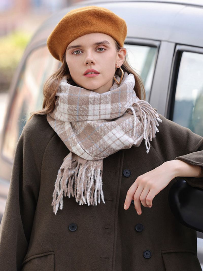 Fluffy Skjerf Pledd Med Dusk Elegante Daglige Uformelle - Khaki