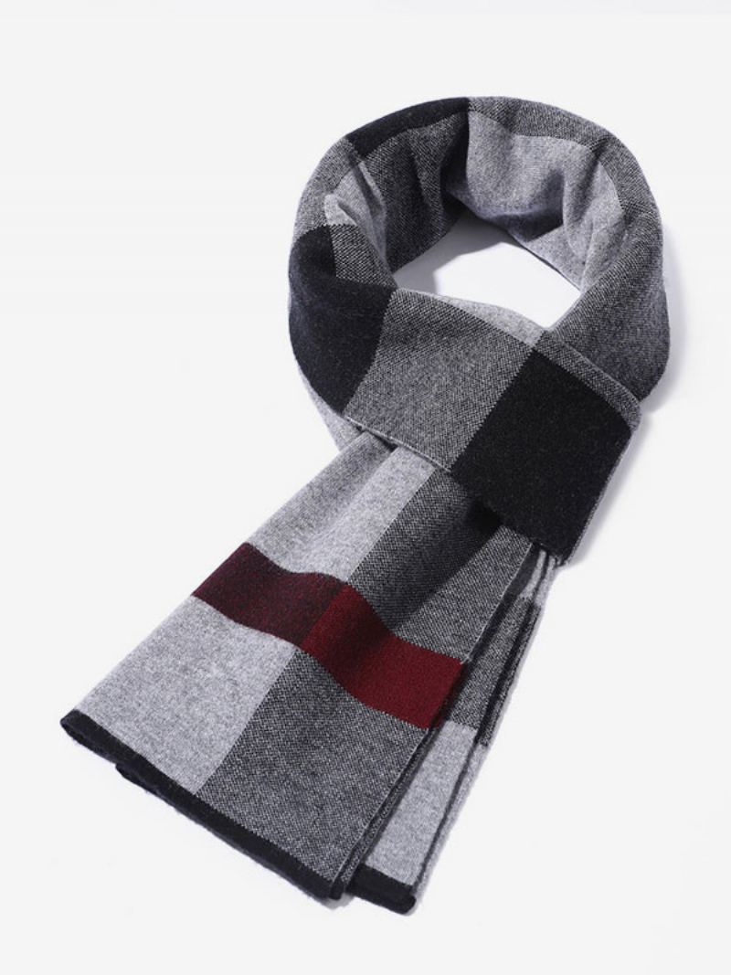 Herreskjerf 100 % Ullstriper Vintervarme Skjerf - Deep Grey