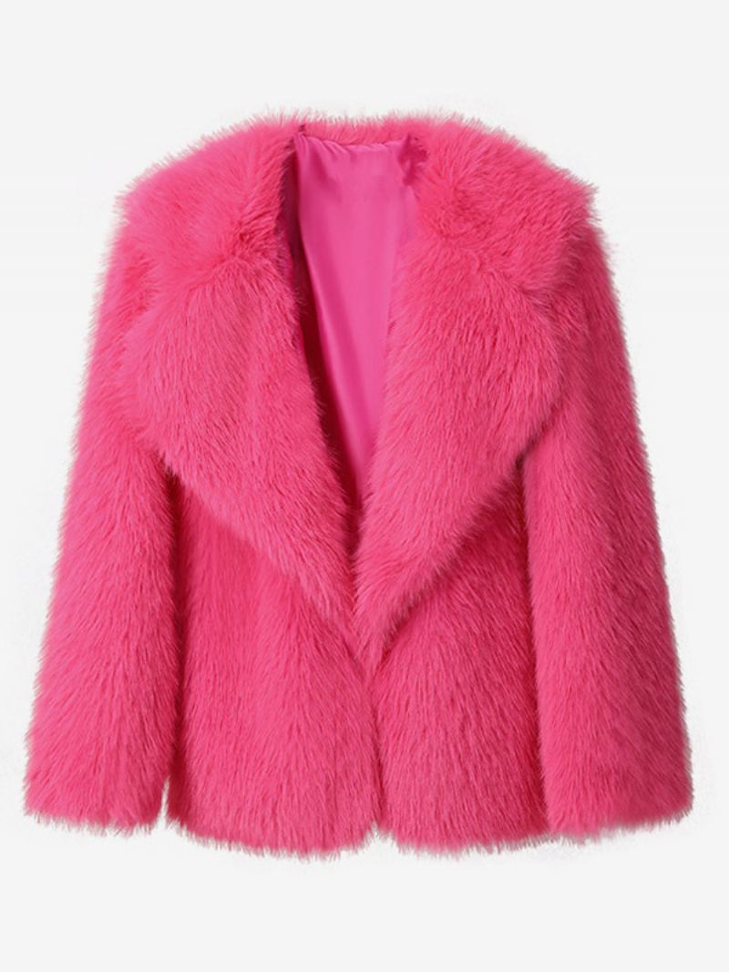 Faux Fur Coat Fosskrage Ensfarget Vinter Yttertøy For Dame - Rose