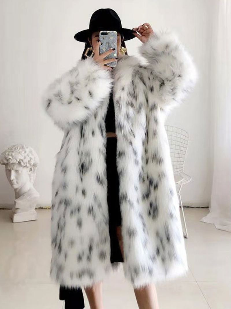 Faux Fur Coat Two Tone 2024 Vinterlang Yttertøy For Dame