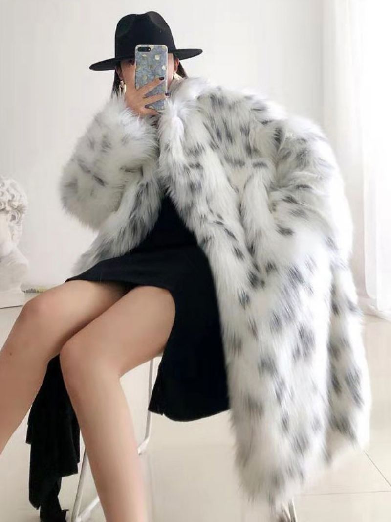 Faux Fur Coat Two Tone 2024 Vinterlang Yttertøy For Dame - Hvit