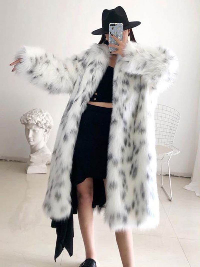 Faux Fur Coat Two Tone 2024 Vinterlang Yttertøy For Dame - Hvit