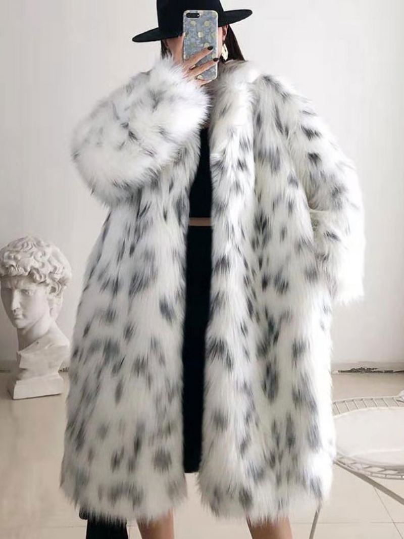 Faux Fur Coat Two Tone 2024 Vinterlang Yttertøy For Dame - Hvit