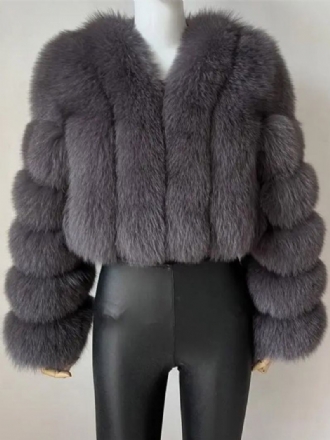 Faux Fur Coat V-hals Langermet Vinter Yttertøy For Dame