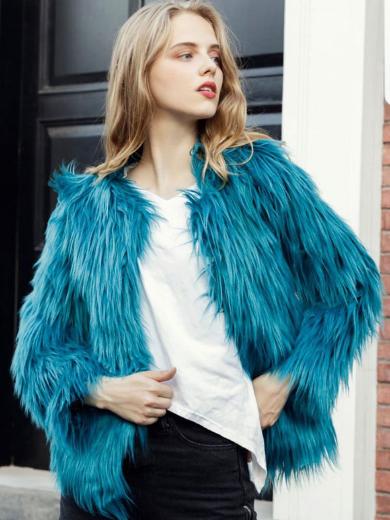 Faux Fur Coat Vinter Kort Yttertøy For Dame 2024