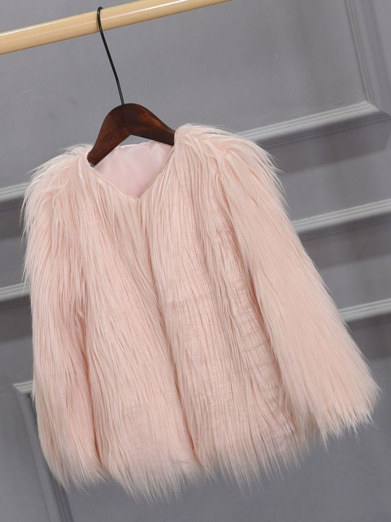 Faux Fur Coat Vinter Kort Yttertøy For Dame 2024 - Rosa