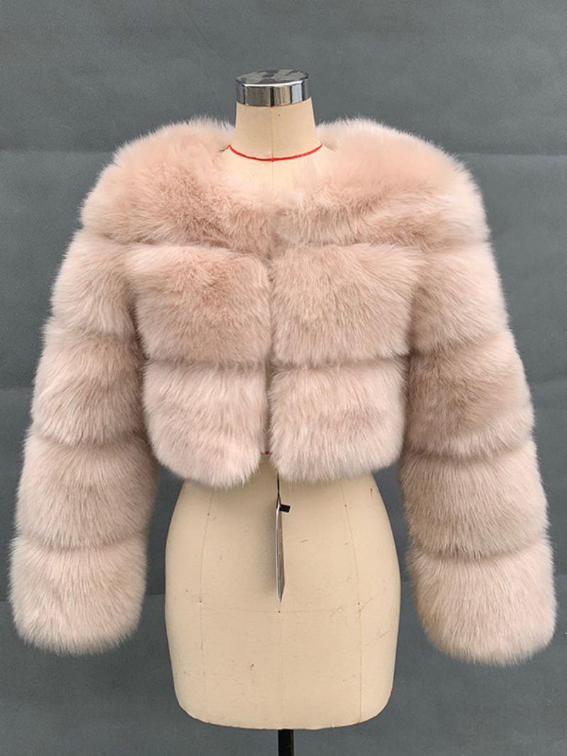 Faux Fur Coats Camel Raised Midje Langermet Jacket Dame Coat