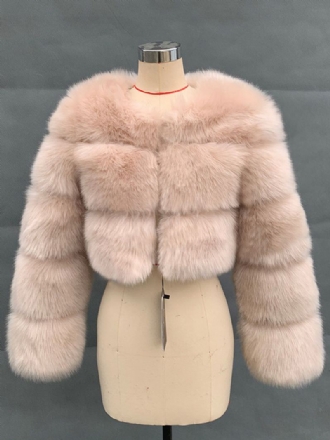 Faux Fur Coats Camel Raised Midje Langermet Jacket Dame Coat