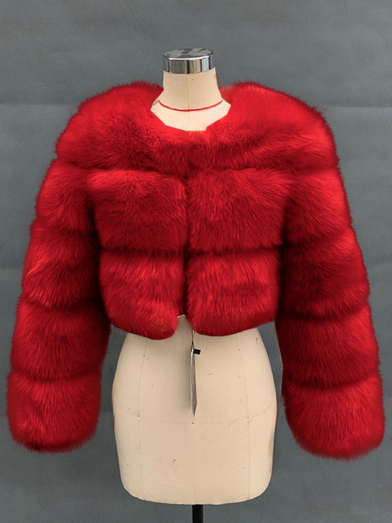 Faux Fur Coats Camel Raised Midje Langermet Jacket Dame Coat - Rød