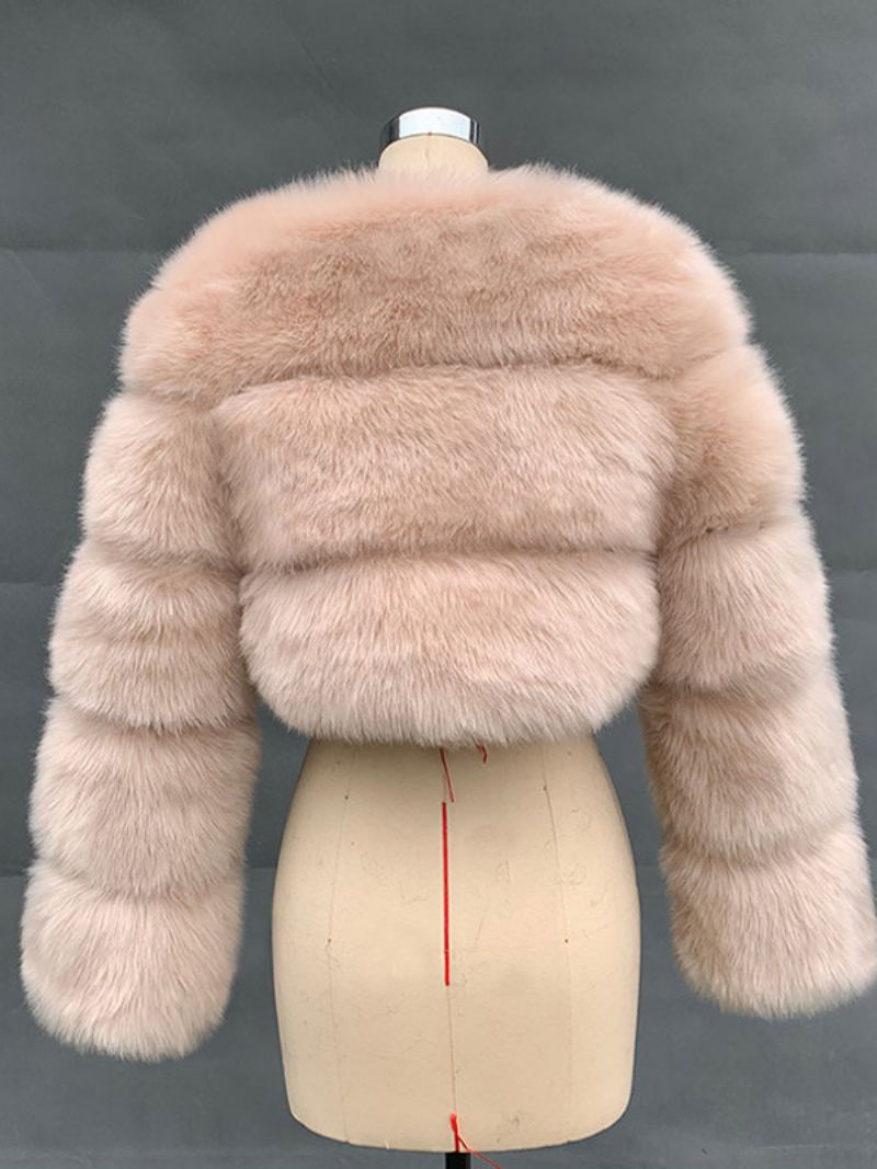 Faux Fur Coats Camel Raised Midje Langermet Jacket Dame Coat - Kamel