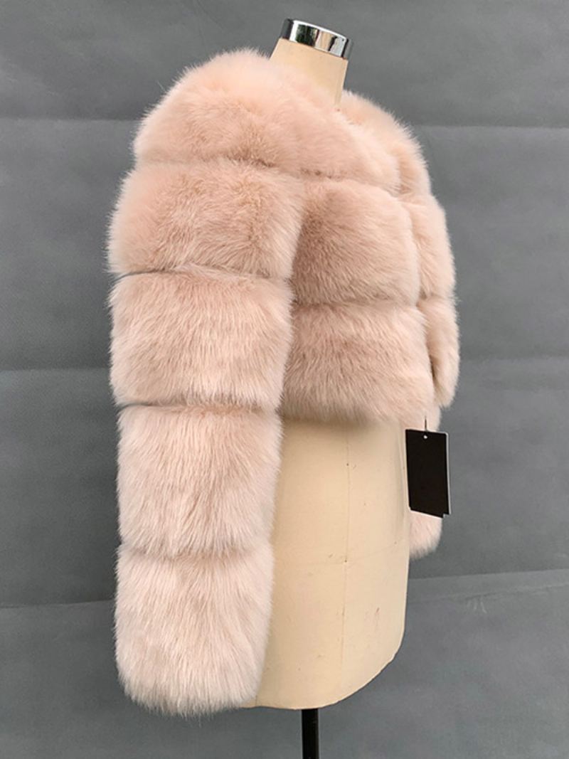 Faux Fur Coats Camel Raised Midje Langermet Jacket Dame Coat - Kamel