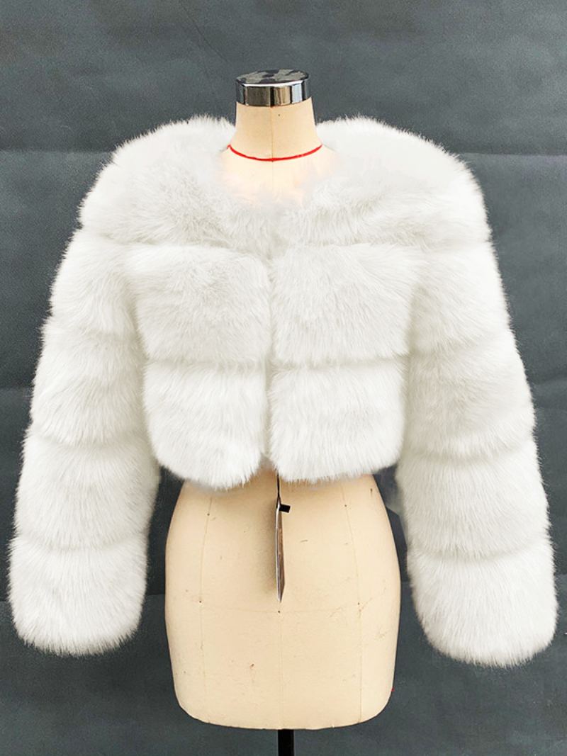 Faux Fur Coats Camel Raised Midje Langermet Jacket Dame Coat - Hvit