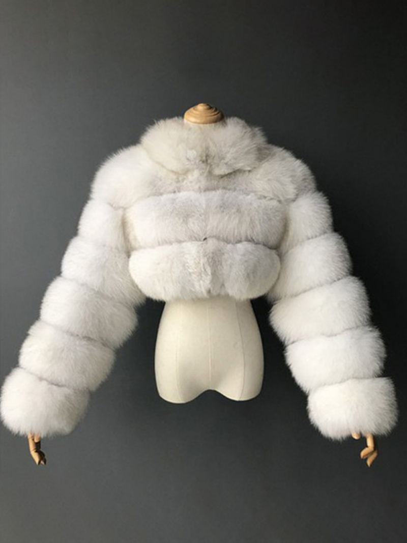 Faux Fur Coats Collared Button Front Kort Yttertøy For Dame