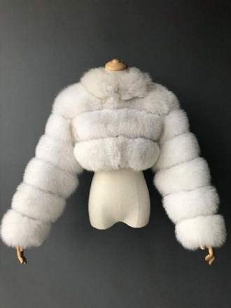 Faux Fur Coats Collared Button Front Kort Yttertøy For Dame