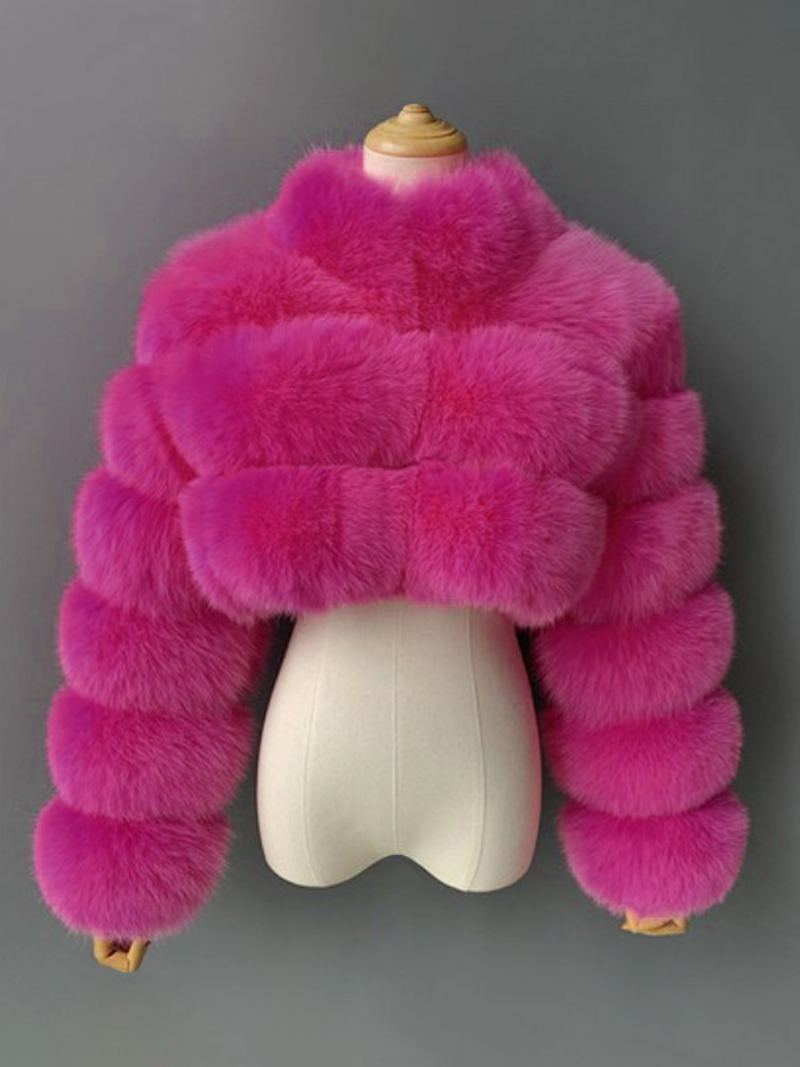 Faux Fur Coats Collared Button Front Kort Yttertøy For Dame - Rose