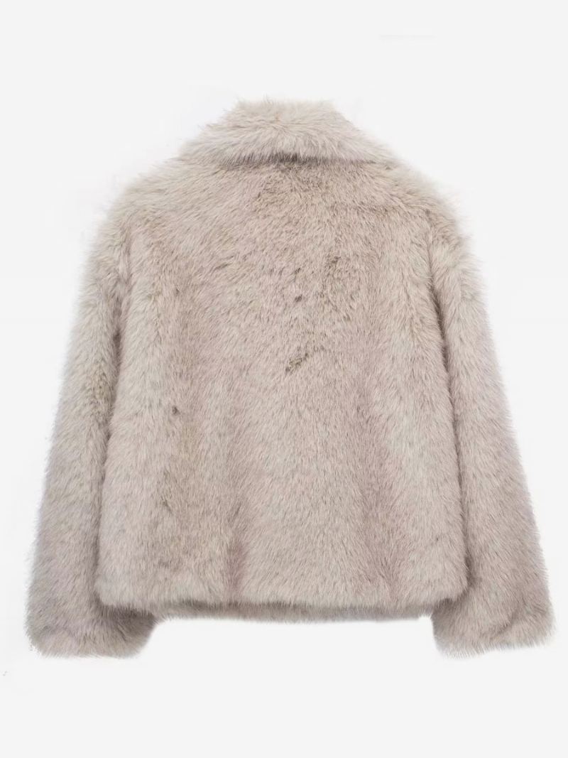 Faux Fur Coats Collared Open Front Langermer Yttertøy For Kvinner - Beige