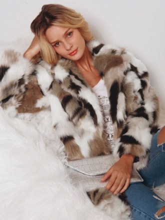 Faux Fur Coats Color Block Dame Vinter Yttertøy 2024