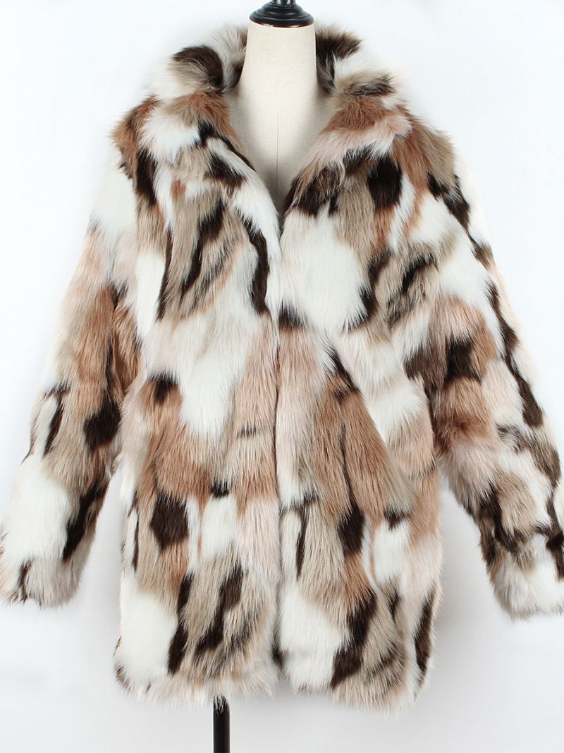 Faux Fur Coats Color Block Dame Vinter Yttertøy 2024 - Kaffe Brun