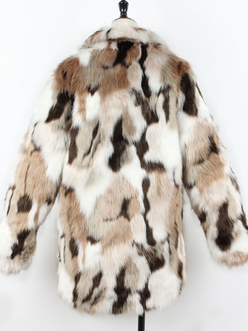 Faux Fur Coats Color Block Dame Vinter Yttertøy 2024 - Kaffe Brun