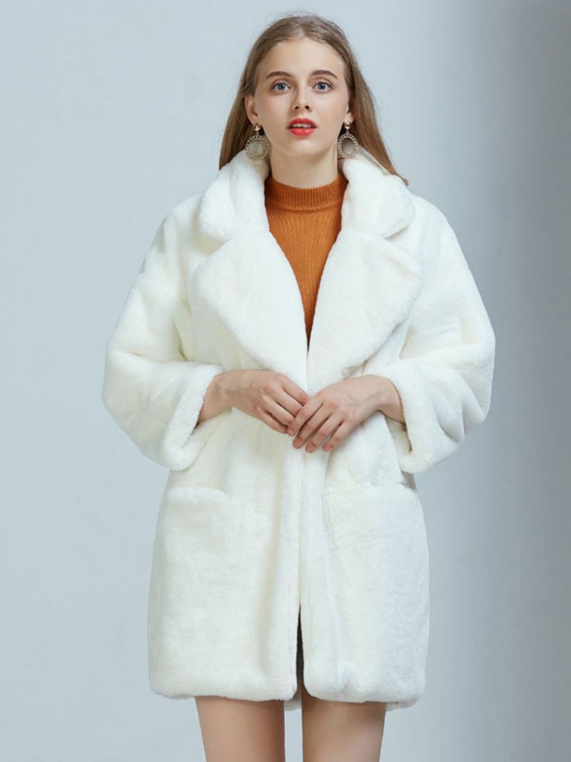 Faux Fur Coats For Dame Hvit Vinter Yttertøy