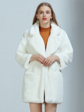 Faux Fur Coats For Dame Hvit Vinter Yttertøy