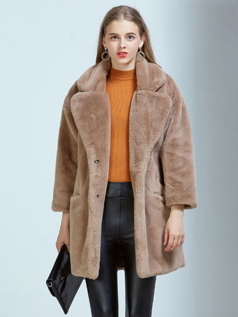 Faux Fur Coats For Dame Hvit Vinter Yttertøy - Khaki