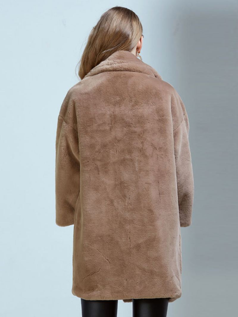 Faux Fur Coats For Dame Hvit Vinter Yttertøy - Khaki