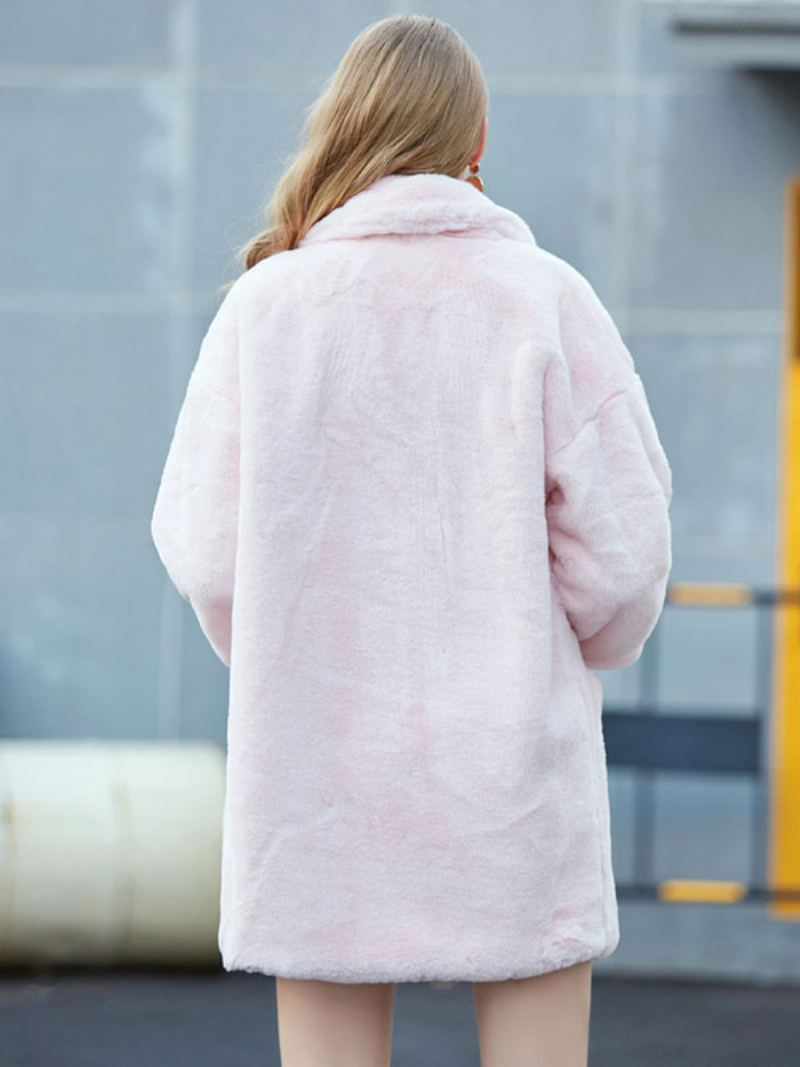 Faux Fur Coats For Dame Hvit Vinter Yttertøy - Rosa