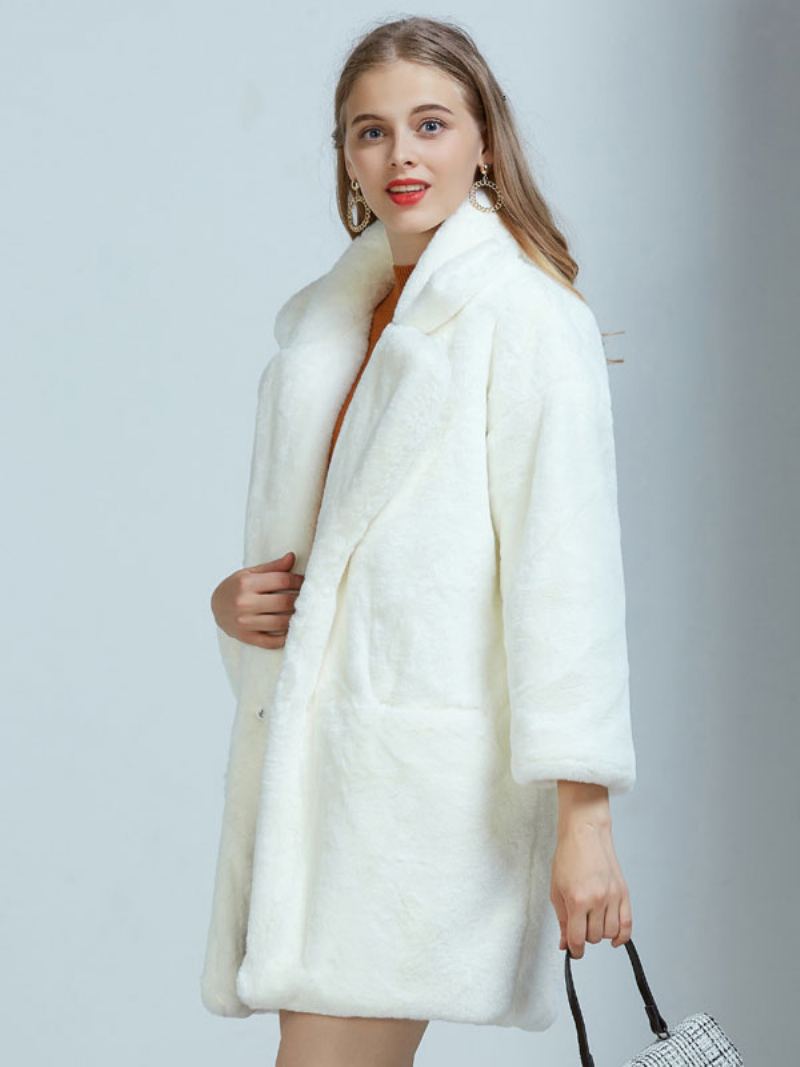 Faux Fur Coats For Dame Hvit Vinter Yttertøy - Hvit