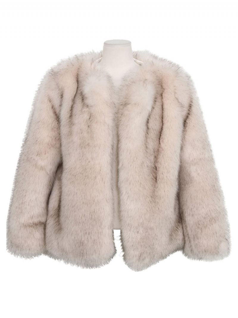 Faux Fur Coats For Dame Kort Vinter Yttertøy - Beige