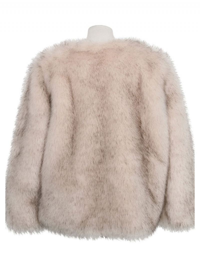 Faux Fur Coats For Dame Kort Vinter Yttertøy - Beige