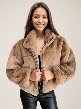 Faux Fur Coats For Dame Stand Collar Vinter Yttertøy