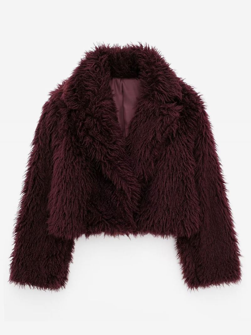 Faux Fur Coats Langermet Åpen Front Vinter Yttertøy For Dame - Burgunder