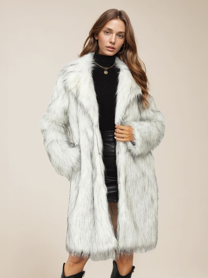 Faux Fur Coats Lapel Single Breasted Oversized Vinter Yttertøy For Dame - Som Bilde