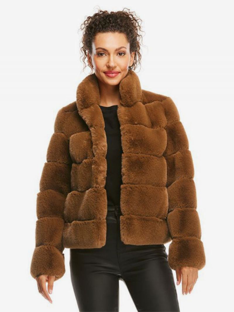 Faux Fur Coats Rose Langermet Dame Coat - Kaffebrun