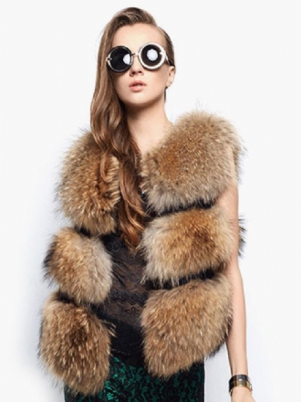 Faux Fur Vest Dame Camel Coat Ermeløs Jacket