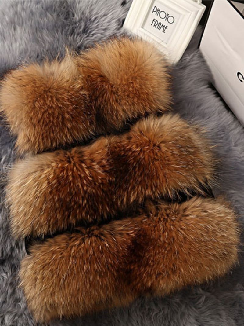 Faux Fur Vest Dame Camel Coat Ermeløs Jacket - Kamel