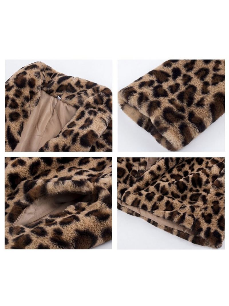 Kåper I Imitert Pels For Kvinner Leopard Langermet Print Oversized Vinterfrakk - Leopard