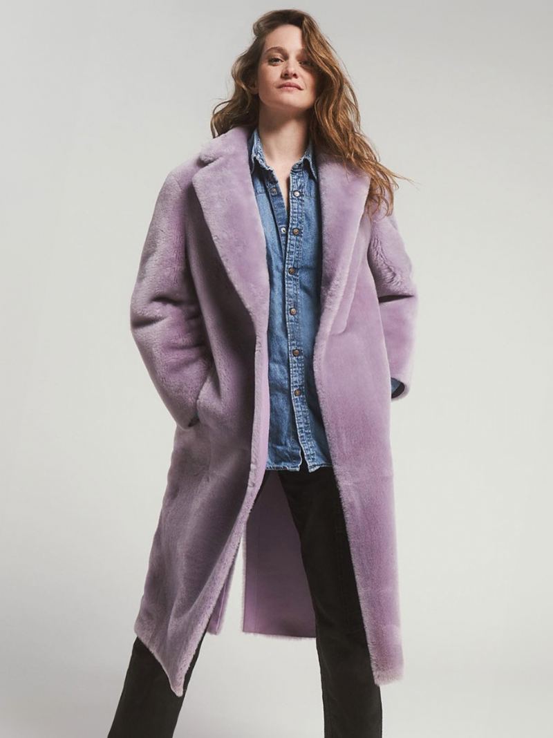 Longline Teddy Coat Hakk Lapel Skrålommer Yttertøy For Dame