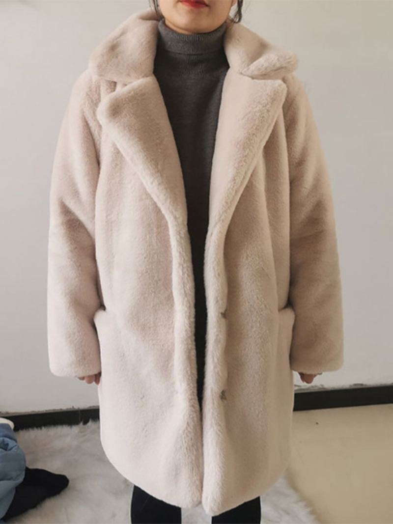 Plysj Faux Fur Coat Vinter Midi Yttertøy For Dame - Lys Gul